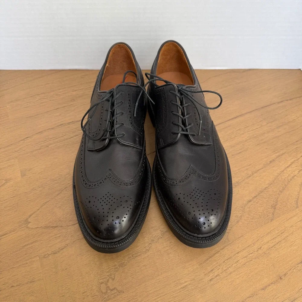 Polo Ralph Lauren Asher Wingtip Shoes Mens 10D Black Cow Leather Brogue Vibram